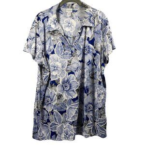 Chicos Weekends Women's Top Blue Floral Textured Short Sleeve Pullover Stretch‎